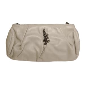Chanel Grey Lambskin Pleated Hand Bag With Ruthenium-Finish Chain Link Straps