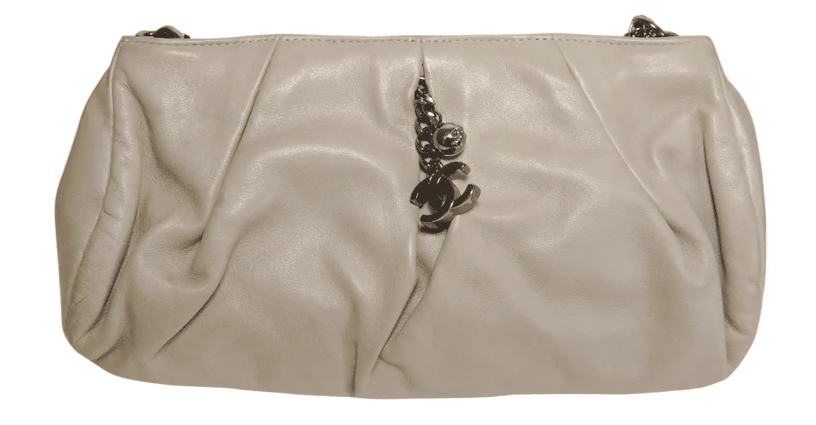 Chanel Grey Lambskin Pleated Hand Bag With Ruthenium-Finish Chain Link Straps