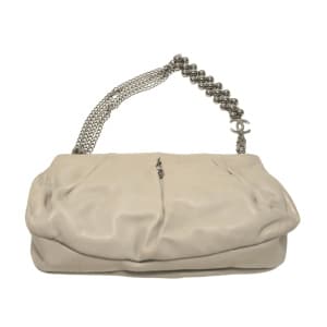 Chanel Grey Lambskin Pleated Hand Bag With Ruthenium-Finish Chain Link Straps