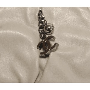 Chanel Grey Lambskin Pleated Hand Bag With Ruthenium-Finish Chain Link Straps
