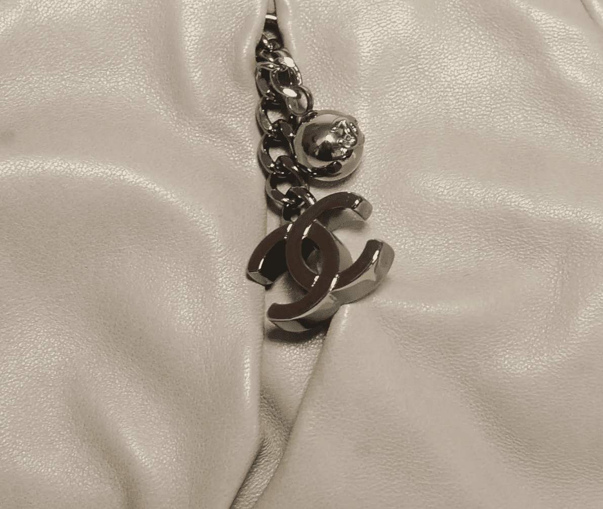Chanel Grey Lambskin Pleated Hand Bag With Ruthenium-Finish Chain Link Straps