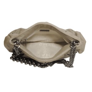 Chanel Grey Lambskin Pleated Hand Bag With Ruthenium-Finish Chain Link Straps