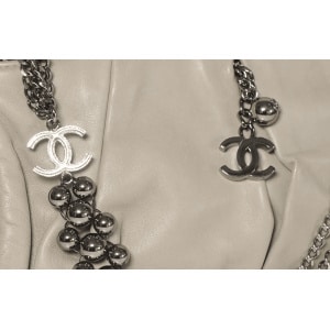Chanel Grey Lambskin Pleated Hand Bag With Ruthenium-Finish Chain Link Straps