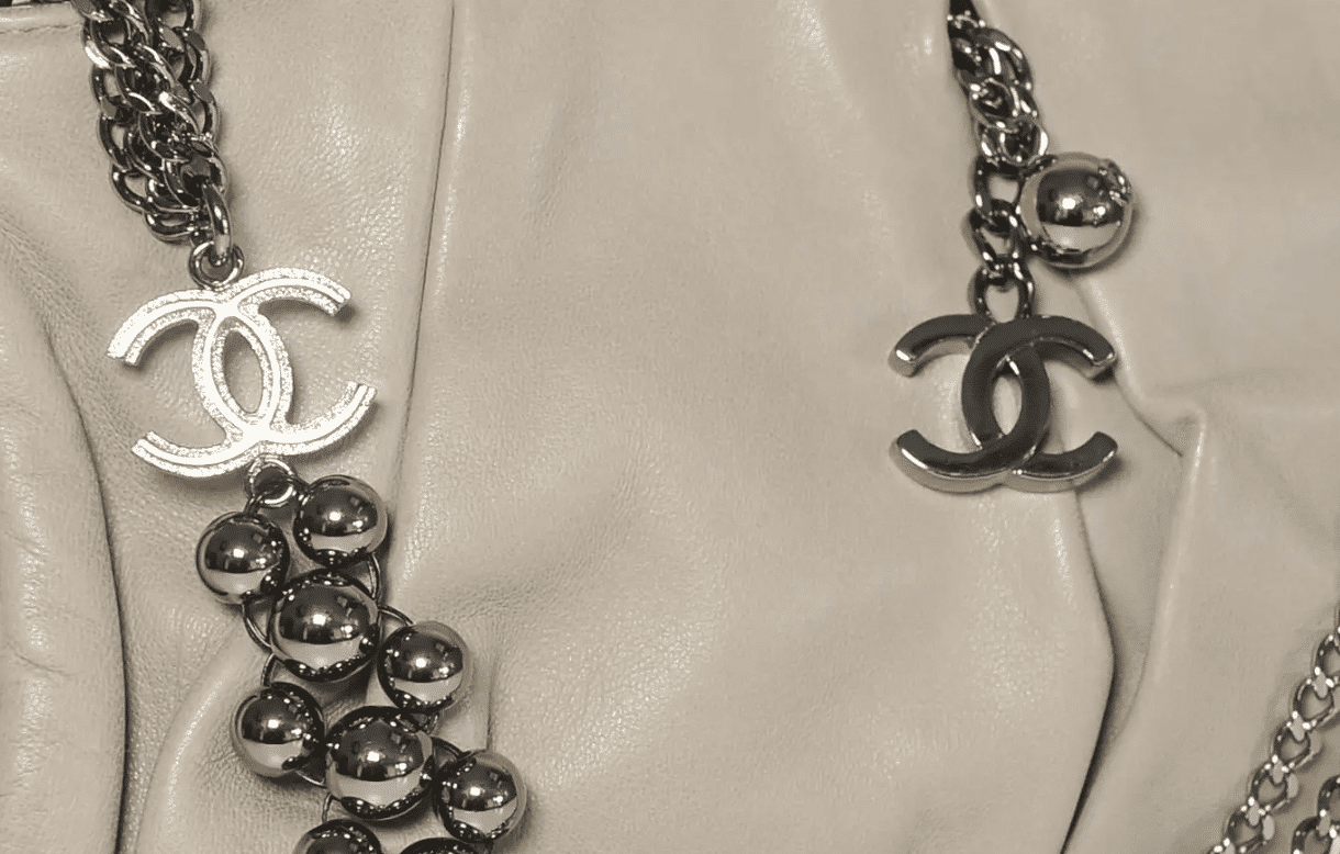 Chanel Grey Lambskin Pleated Hand Bag With Ruthenium-Finish Chain Link Straps