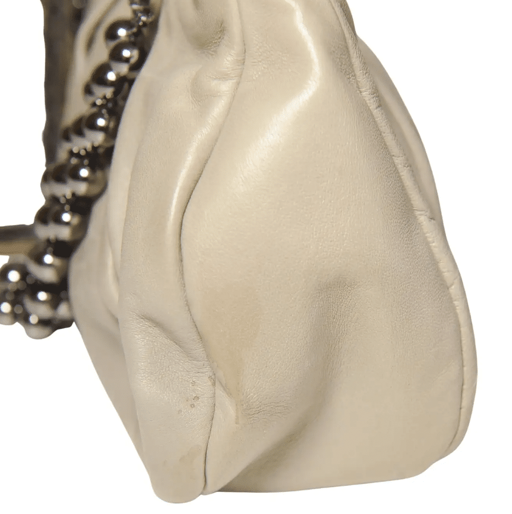 Chanel Grey Lambskin Pleated Hand Bag With Ruthenium-Finish Chain Link Straps