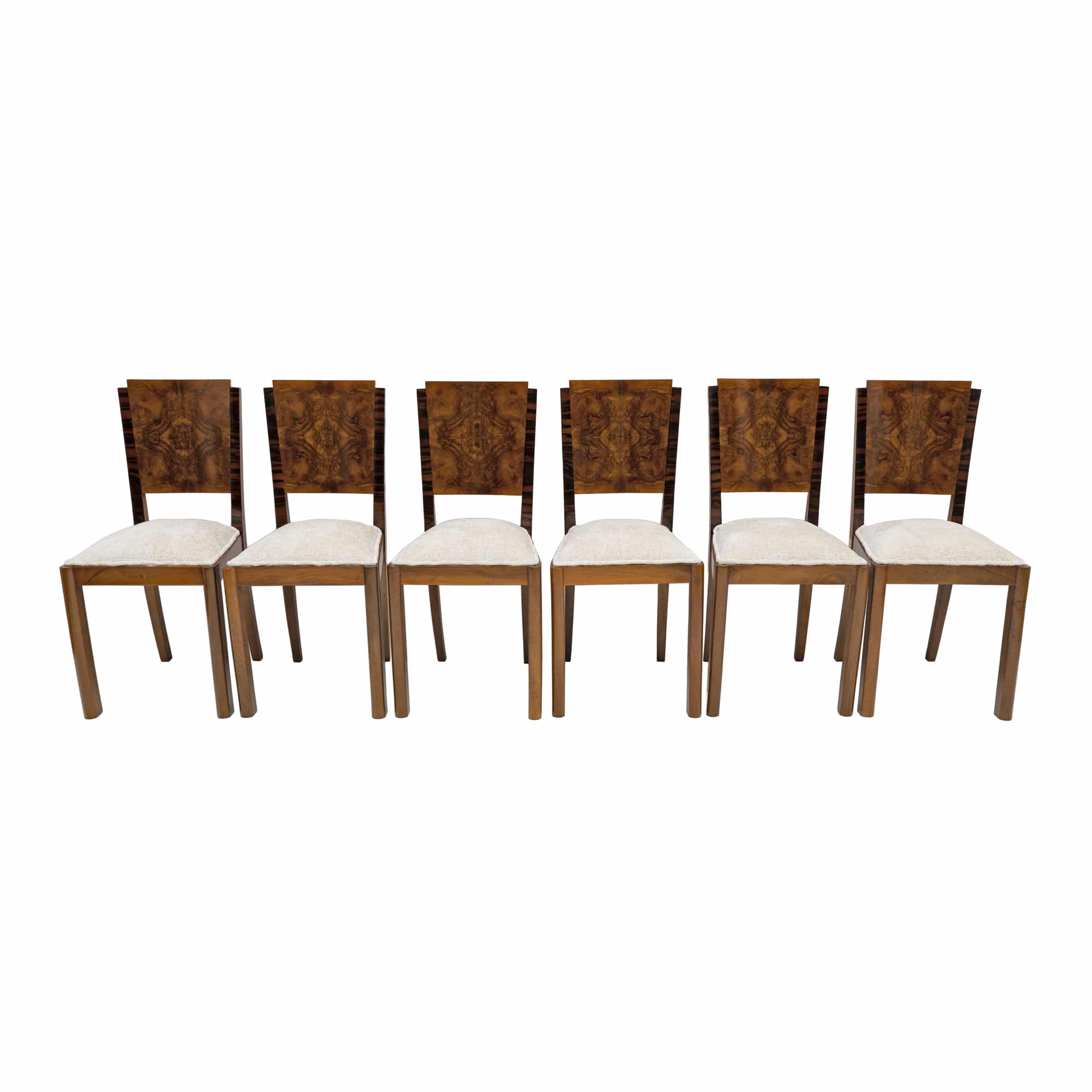 Six Art Dèco Italian Walnut Dining Chairs, 1940s