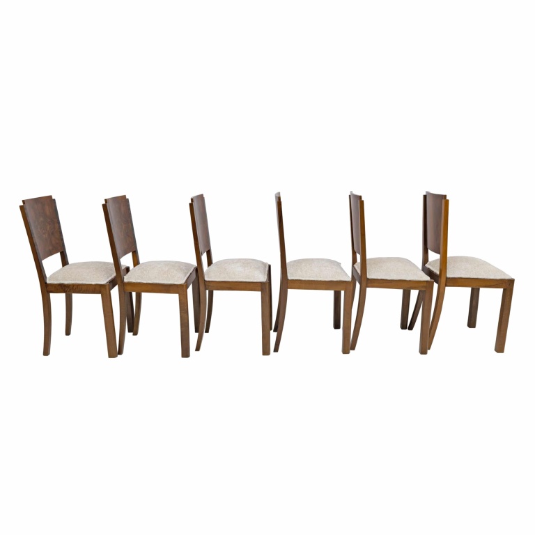 Six Art Dèco Italian Walnut Dining Chairs, 1940s - Image 4