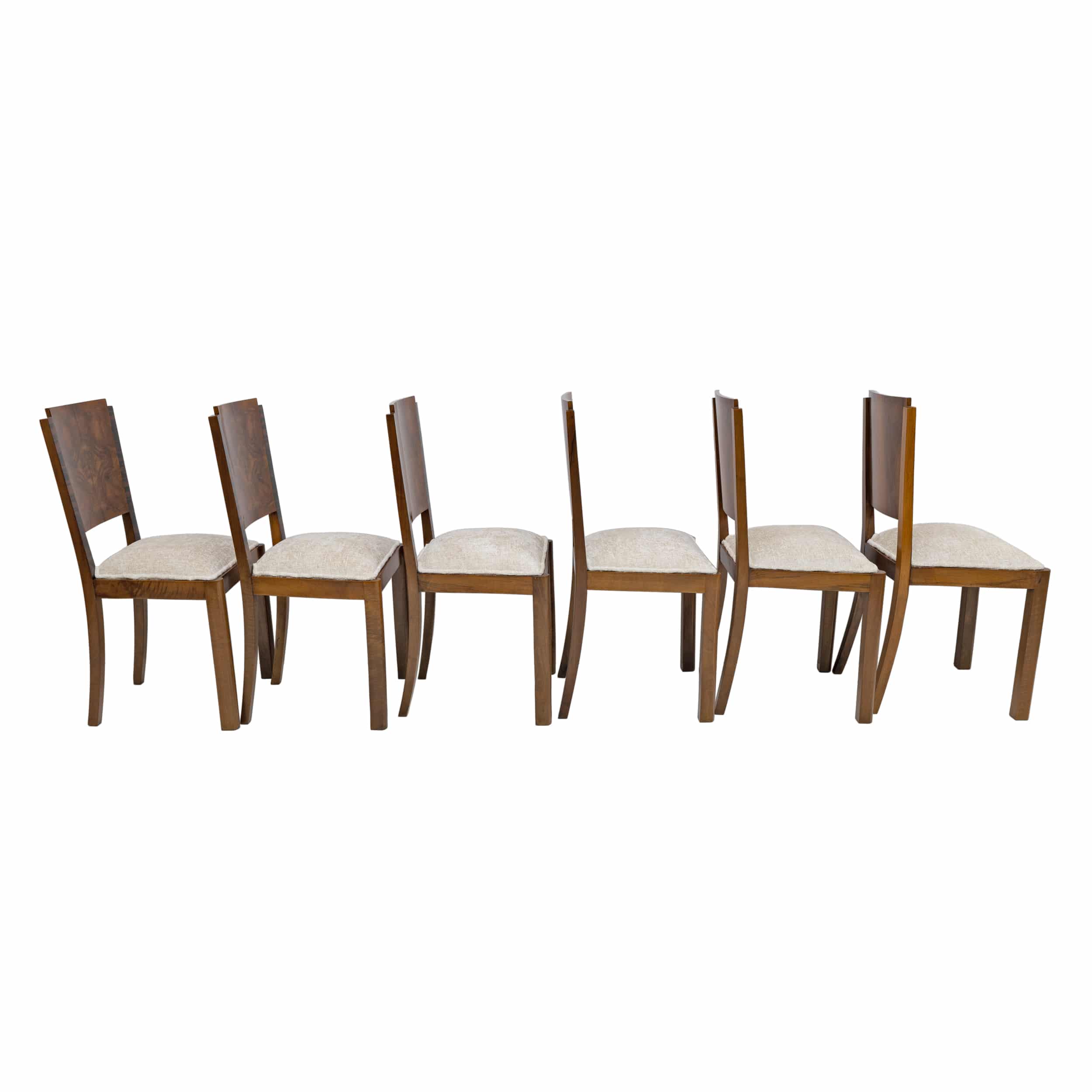 Six Art Dèco Italian Walnut Dining Chairs, 1940s