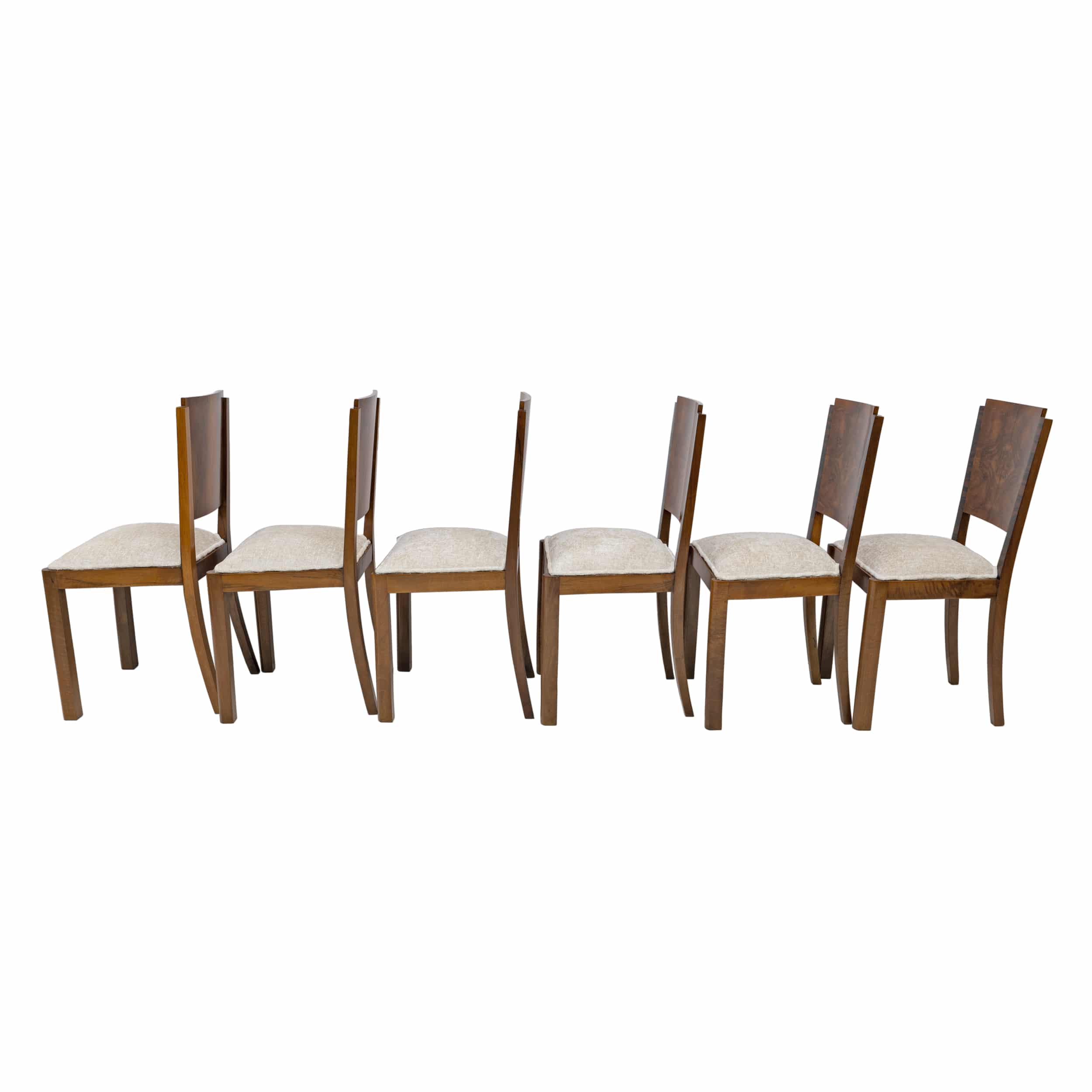 Six Art Dèco Italian Walnut Dining Chairs, 1940s