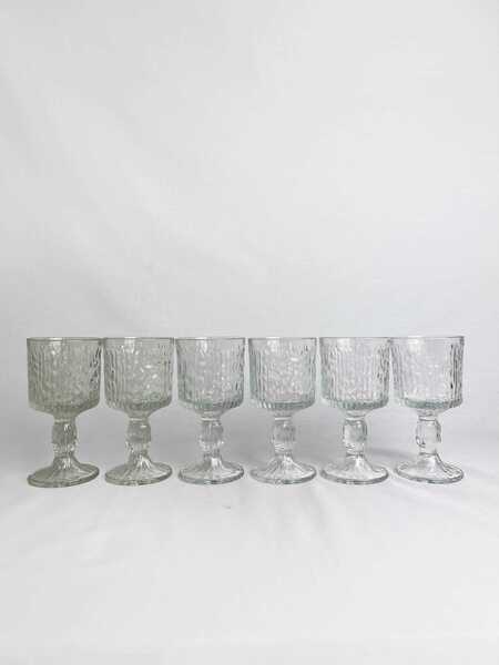 Six Vintage Mid Century Ravenshead 'Bark' Wine Glasses, Barware, Retro Bark Texture Glass, Iconic Seventies Glass