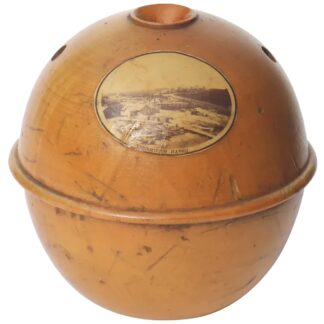 An antique Victorian sycamore Mauchline Ware String Box Tynemouth Haven C.1900