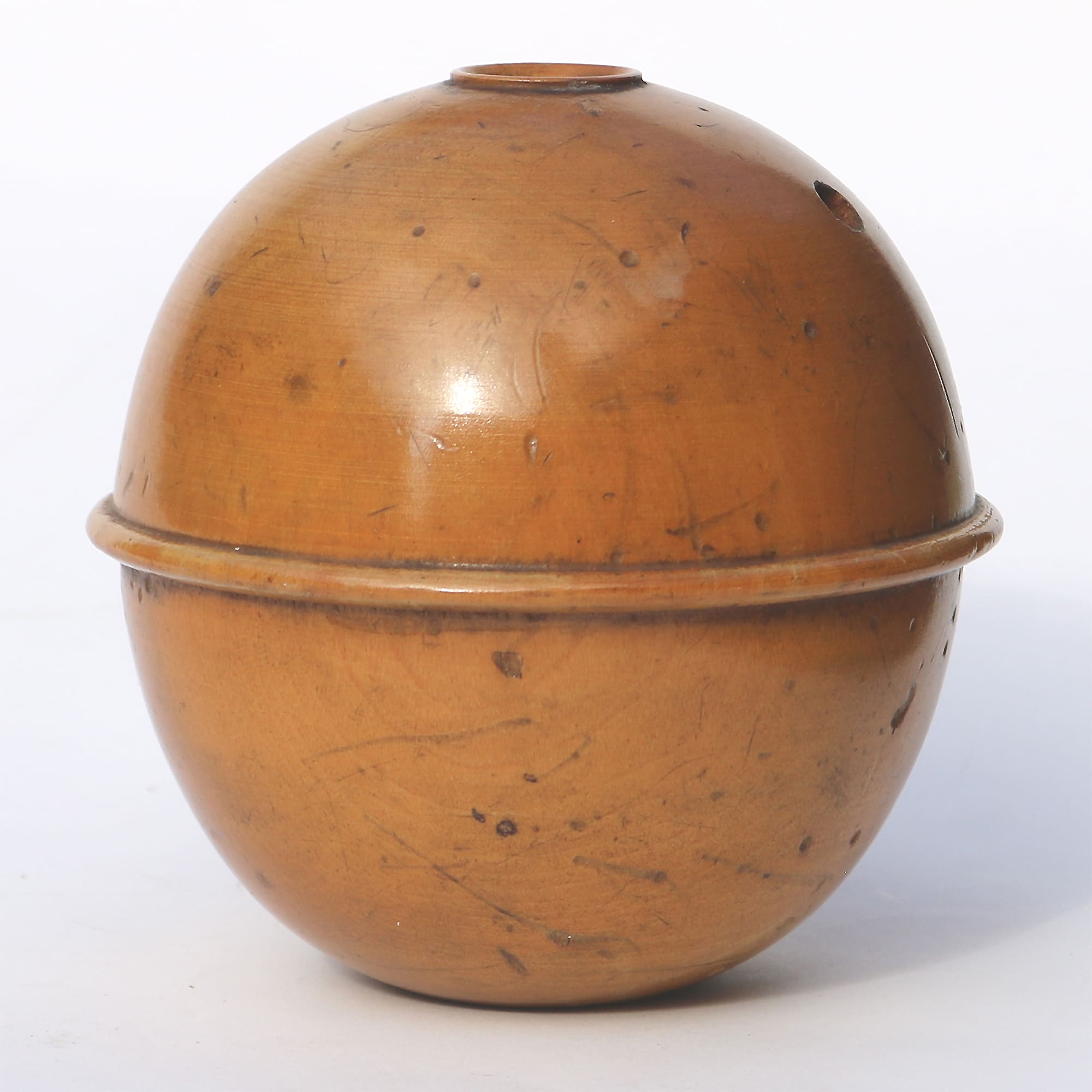 An antique Victorian sycamore Mauchline Ware String Box Tynemouth Haven C.1900