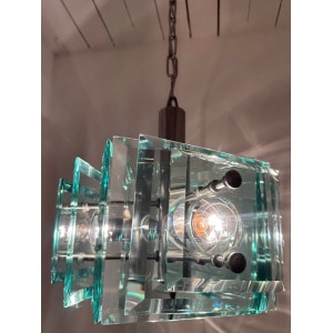Stunning Italian Square Green Glass Chandelier By Lupi Cristal Luxor, 1970s