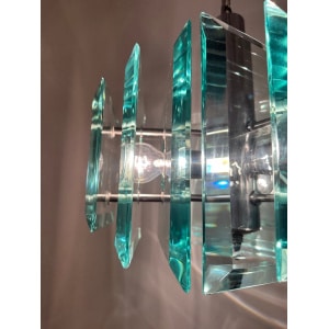 Stunning Italian Square Green Glass Chandelier By Lupi Cristal Luxor, 1970s