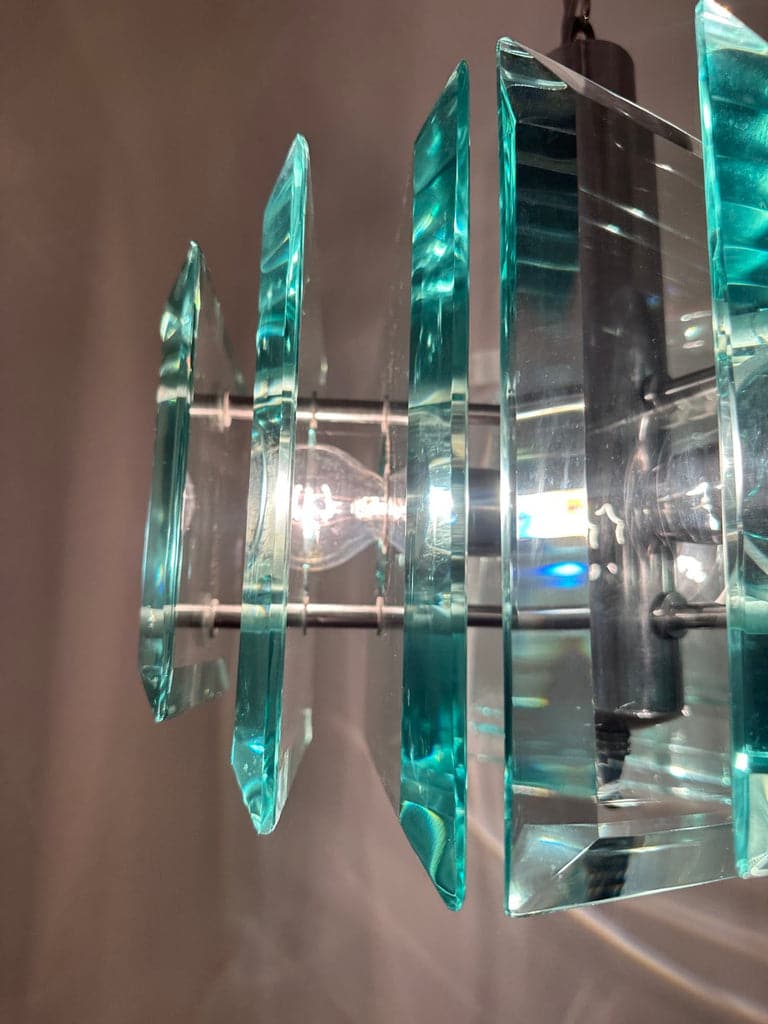 Stunning Italian Square Green Glass Chandelier By Lupi Cristal Luxor, 1970s