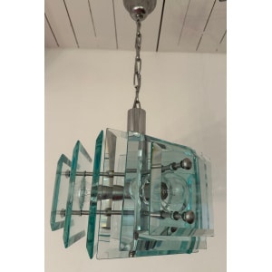 Stunning Italian Square Green Glass Chandelier By Lupi Cristal Luxor, 1970s