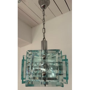 Stunning Italian Square Green Glass Chandelier By Lupi Cristal Luxor, 1970s