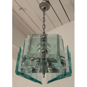 Stunning Italian Square Green Glass Chandelier By Lupi Cristal Luxor, 1970s