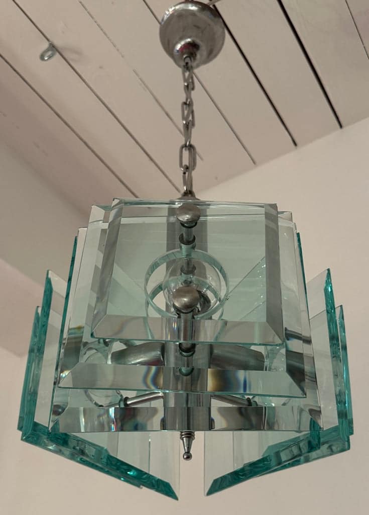 Stunning Italian Square Green Glass Chandelier By Lupi Cristal Luxor, 1970s