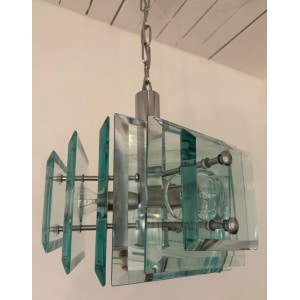 Stunning Italian Square Green Glass Chandelier By Lupi Cristal Luxor, 1970s