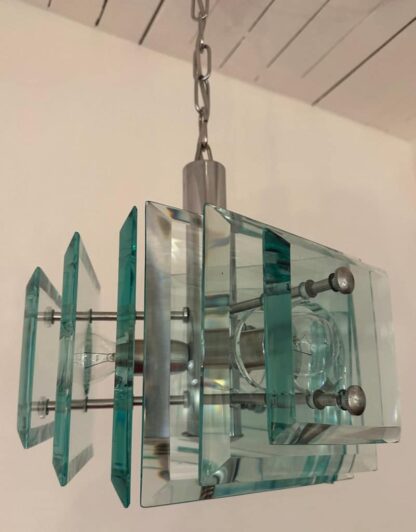 Stunning Italian Square Green Glass Chandelier By Lupi Cristal Luxor, 1970s - Image 14