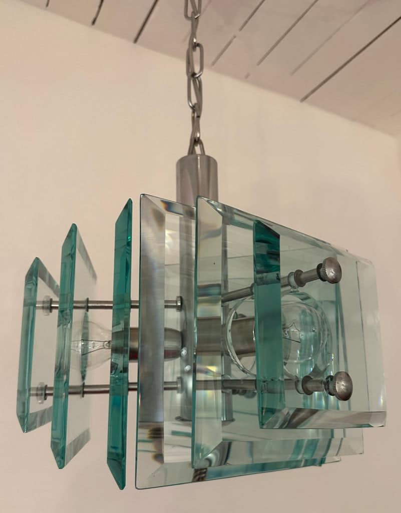 Stunning Italian Square Green Glass Chandelier By Lupi Cristal Luxor, 1970s