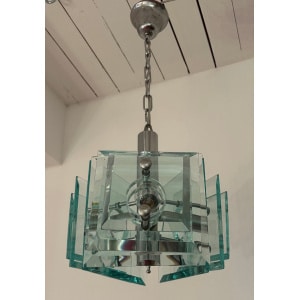 Stunning Italian Square Green Glass Chandelier By Lupi Cristal Luxor, 1970s