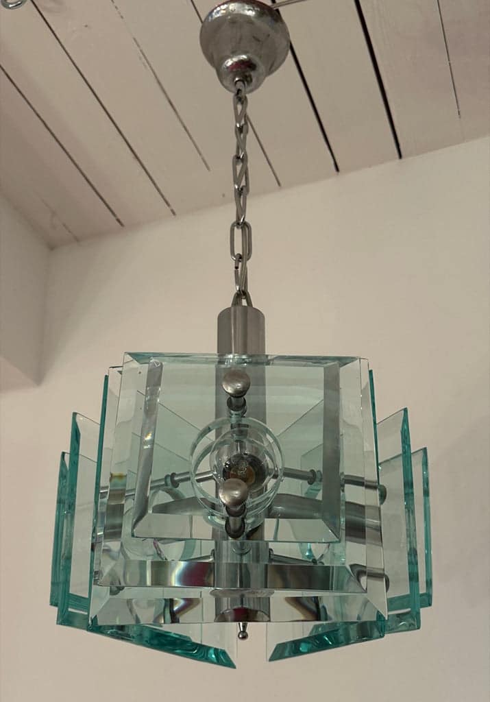 Stunning Italian Square Green Glass Chandelier By Lupi Cristal Luxor, 1970s