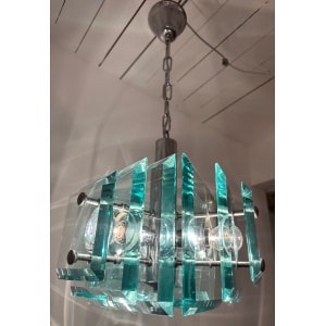 Stunning Italian Square Green Glass Chandelier By Lupi Cristal Luxor, 1970s