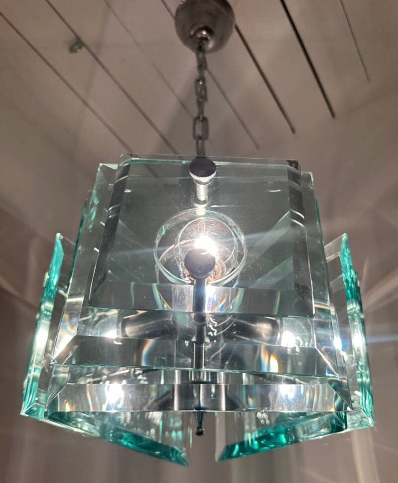 Stunning Italian Square Green Glass Chandelier By Lupi Cristal Luxor, 1970s
