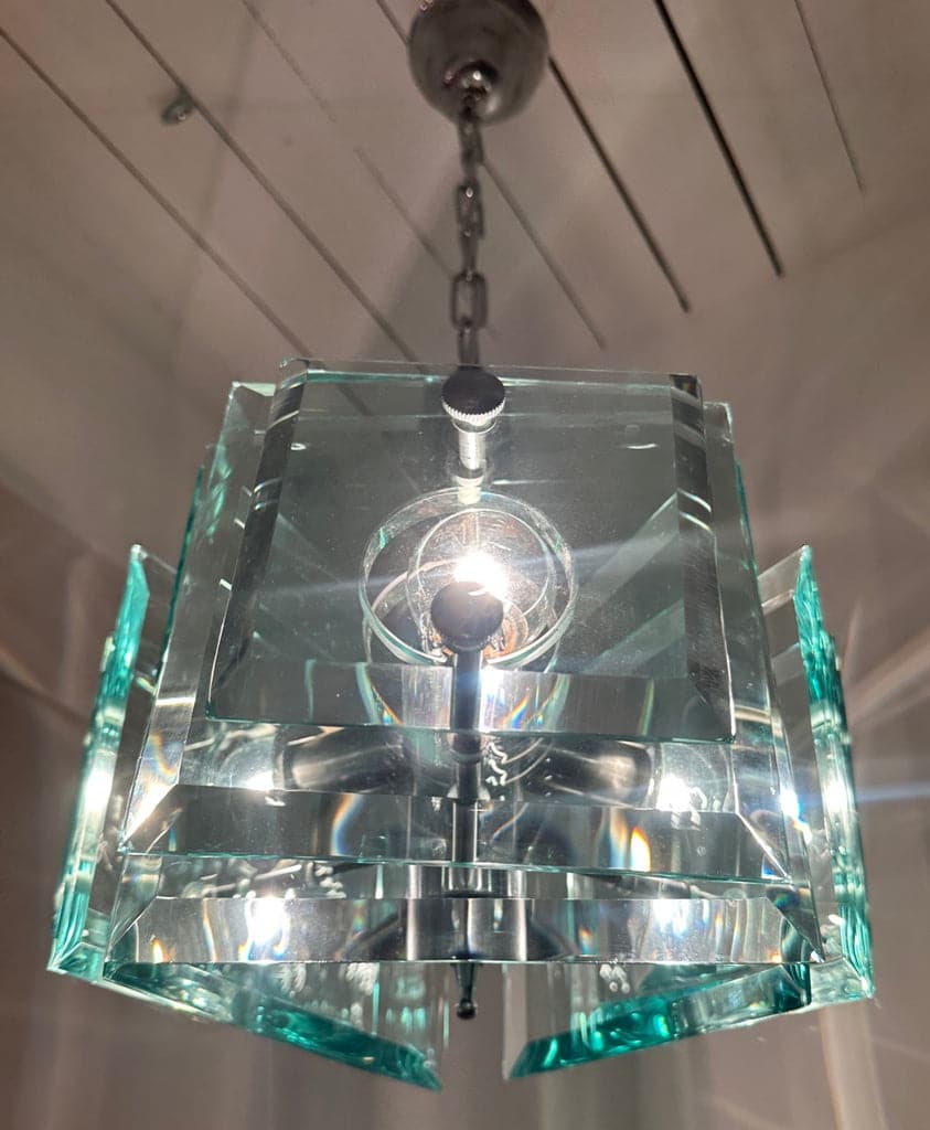 Stunning Italian Square Green Glass Chandelier By Lupi Cristal Luxor, 1970s