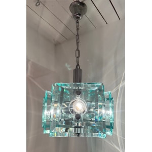 Stunning Italian Square Green Glass Chandelier By Lupi Cristal Luxor, 1970s
