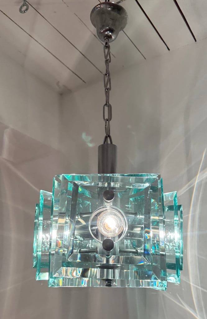 Stunning Italian Square Green Glass Chandelier By Lupi Cristal Luxor, 1970s