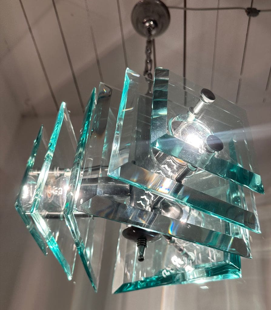 Stunning Italian Square Green Glass Chandelier By Lupi Cristal Luxor, 1970s