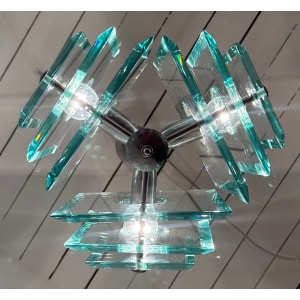 Stunning Italian Square Green Glass Chandelier By Lupi Cristal Luxor, 1970s