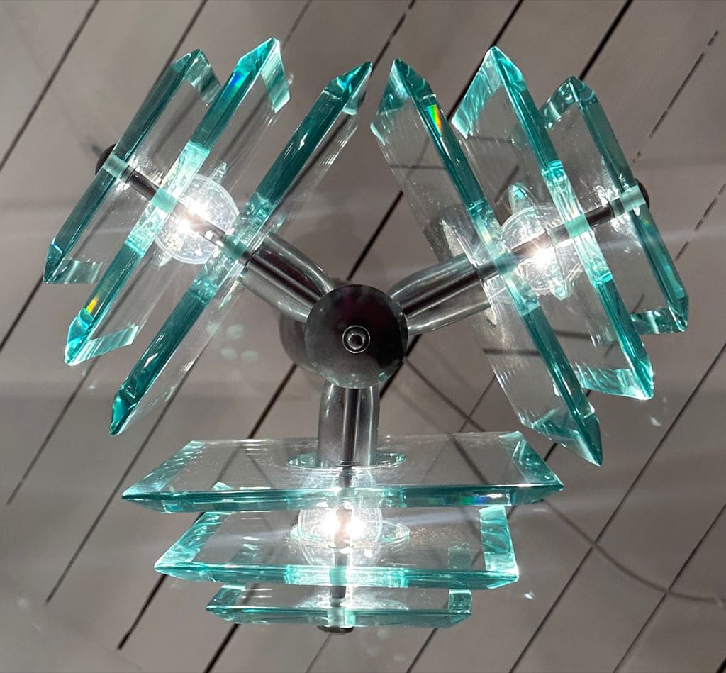 Stunning Italian Square Green Glass Chandelier By Lupi Cristal Luxor, 1970s