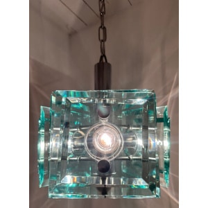 Stunning Italian Square Green Glass Chandelier By Lupi Cristal Luxor, 1970s