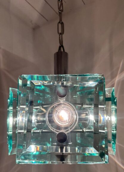 Stunning Italian Square Green Glass Chandelier By Lupi Cristal Luxor, 1970s - Image 5