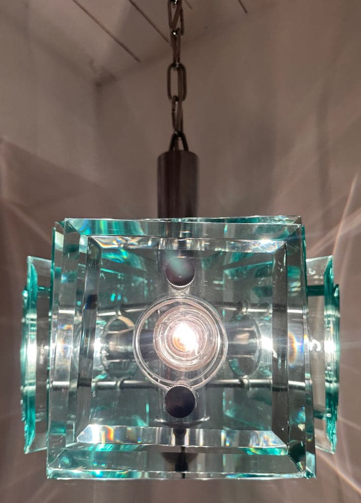 Stunning Italian Square Green Glass Chandelier By Lupi Cristal Luxor, 1970s