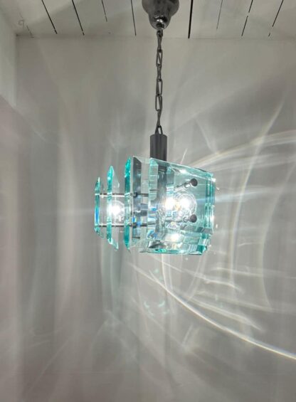 Stunning Italian Square Green Glass Chandelier By Lupi Cristal Luxor, 1970s - Image 6