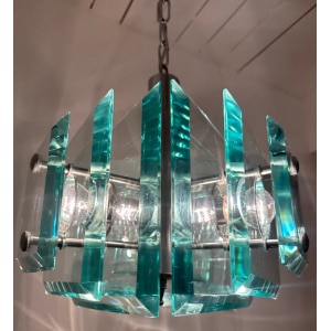 Stunning Italian Square Green Glass Chandelier By Lupi Cristal Luxor, 1970s