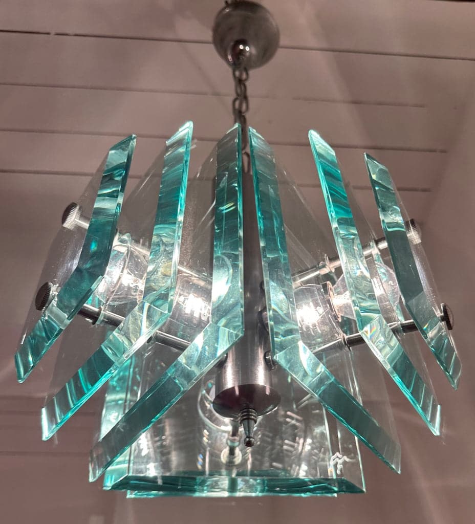 Stunning Italian Square Green Glass Chandelier By Lupi Cristal Luxor, 1970s