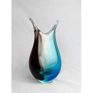 Stunning Vintage Sommerso Murano Art Glass Vase. Retro Red Blue Clear Ombre Vase, Handblown Italian Glass, Circa 1960's .