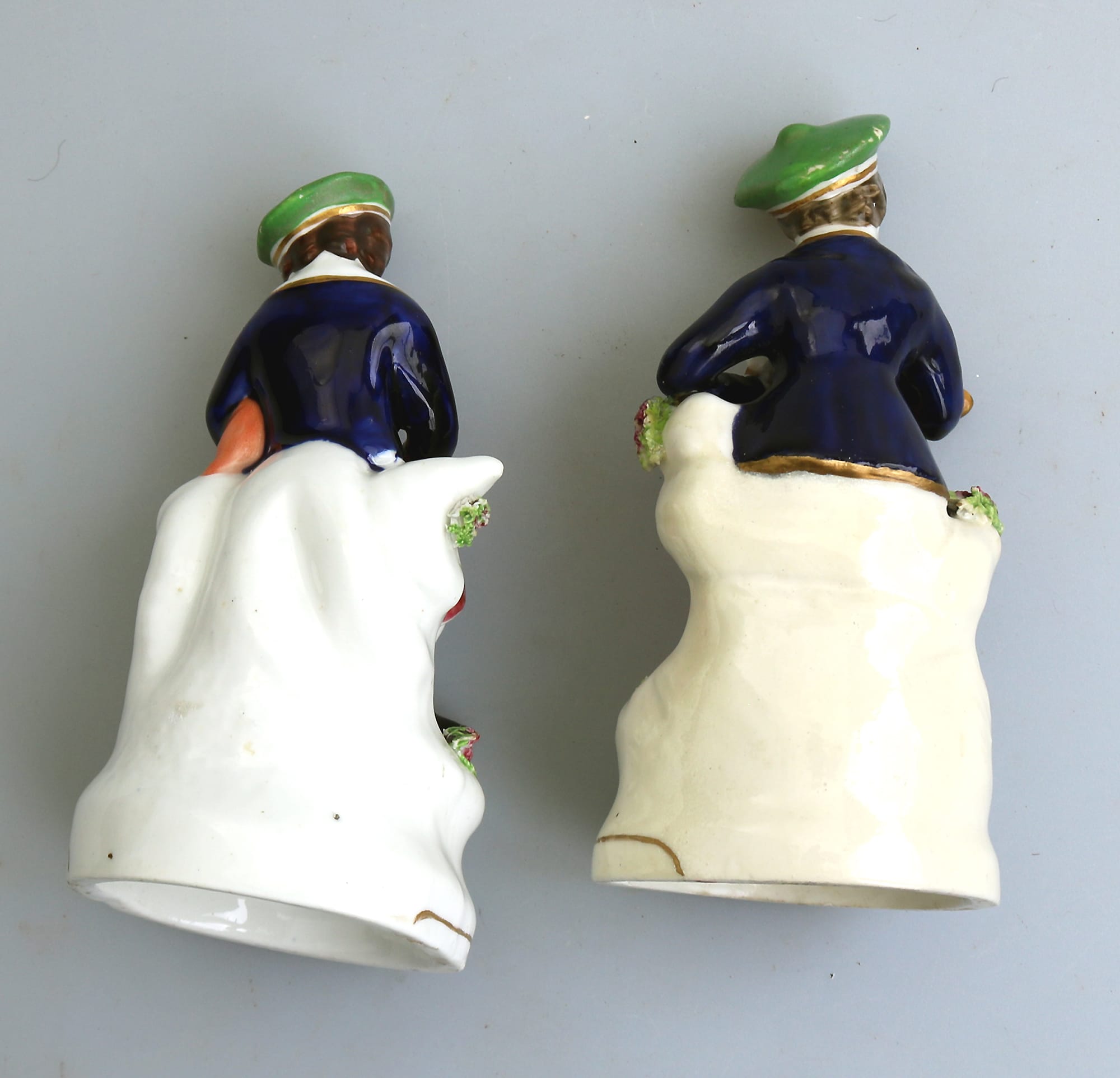 Unusual pair of antique Staffordshire pottery Scottish Musicians Figures C.1840