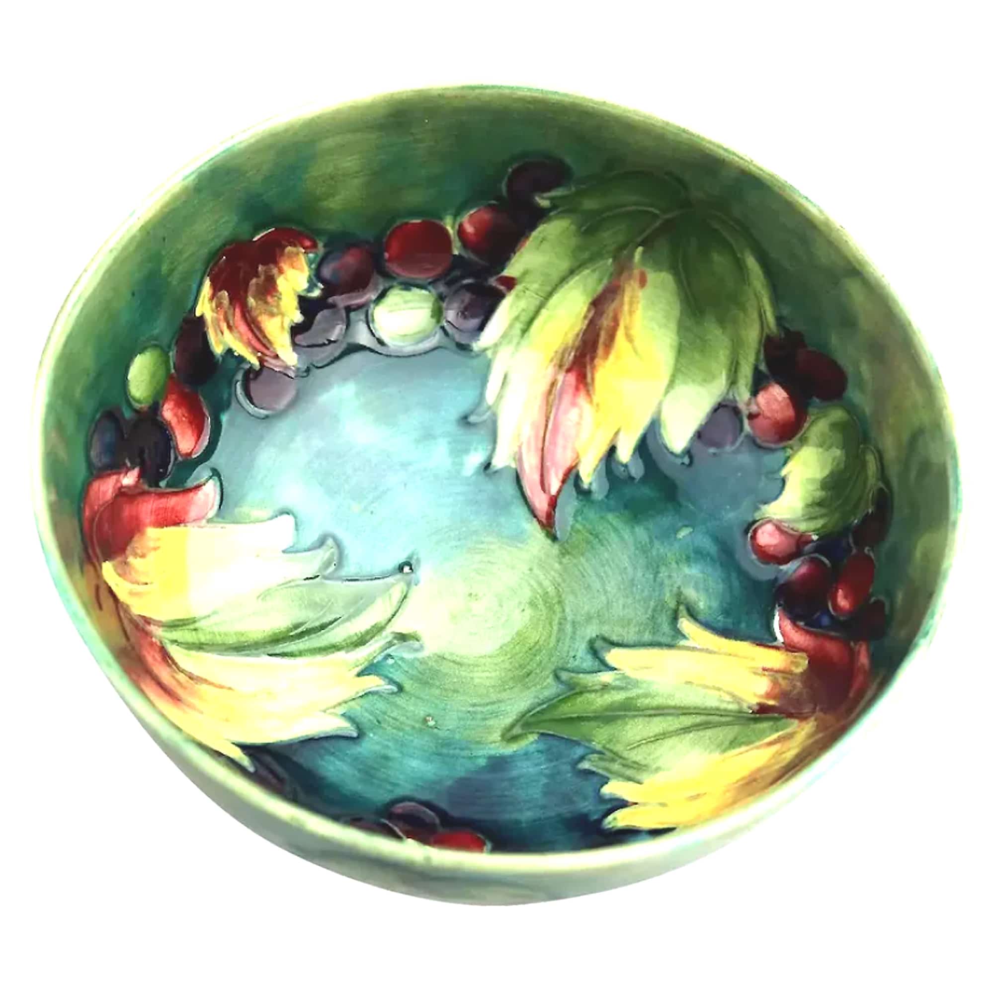 A good William Moorcroft antique British Art Pottery leaf & berry Bowl C.1928