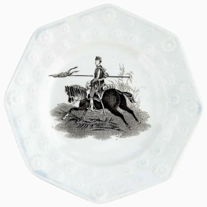 Unusual antique Staffordshire pottery daisy border Military Nursery Plate C.19th