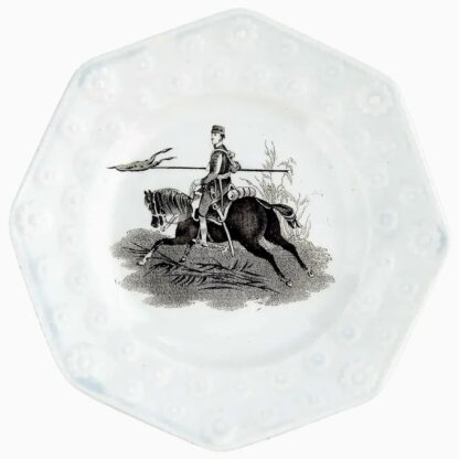 Unusual antique Staffordshire pottery daisy border Military Nursery Plate C.19th