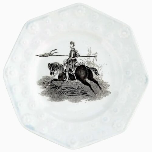 Unusual antique Staffordshire pottery daisy border Military Nursery Plate C.19th