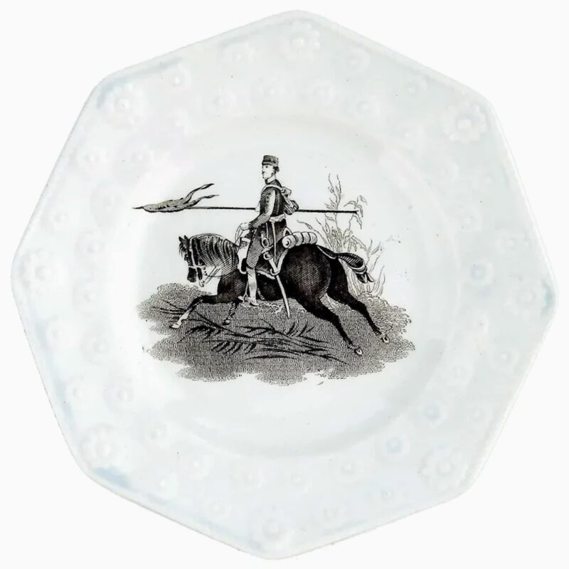 Unusual antique Staffordshire pottery daisy border Military Nursery Plate C.19th