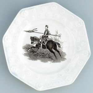 Unusual antique Staffordshire pottery daisy border Military Nursery Plate C.19th